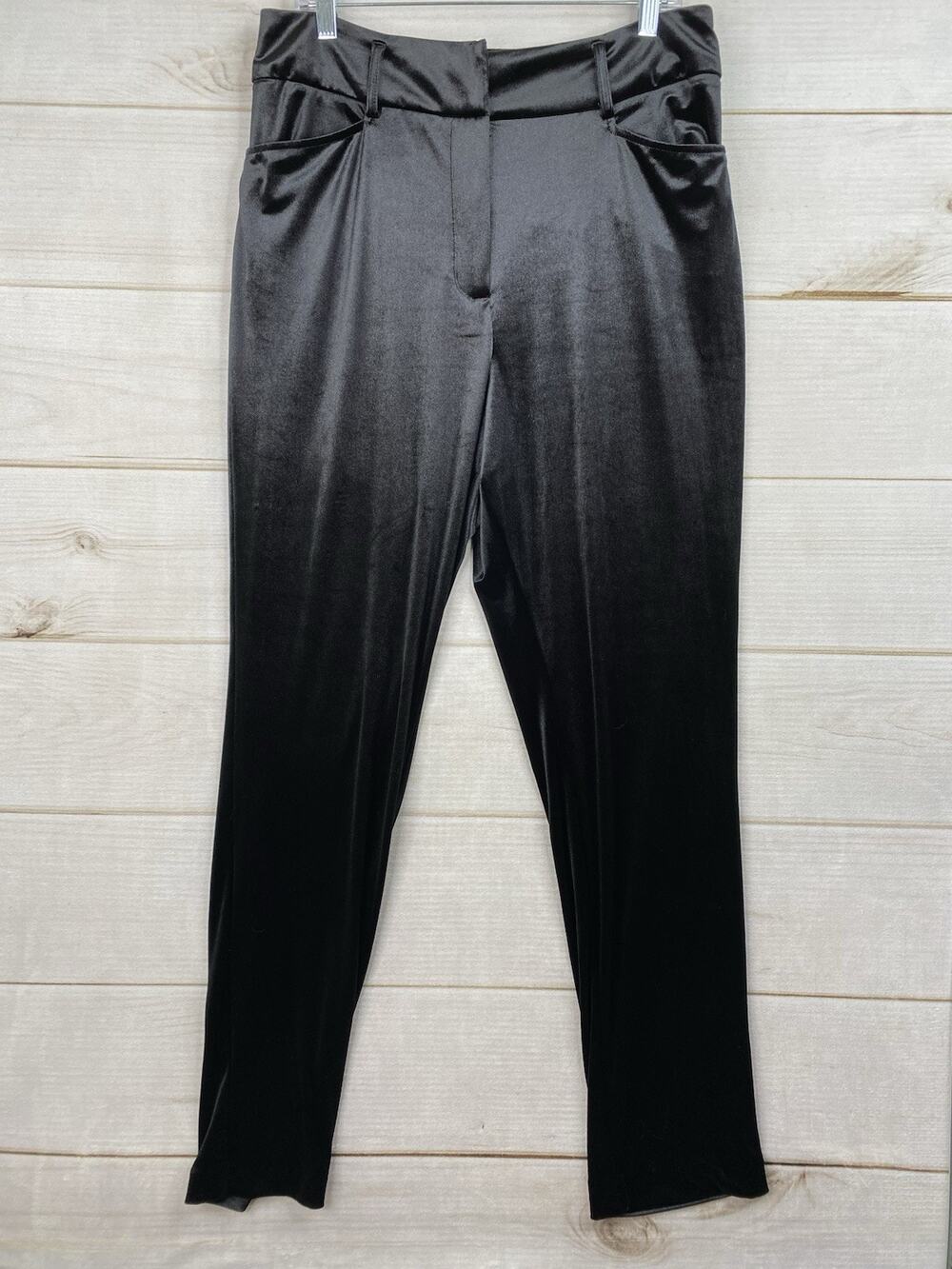 NY&CO Velvet Pants Womens 14 Black Velour High Rise Tapered Pockets Holiday NWT